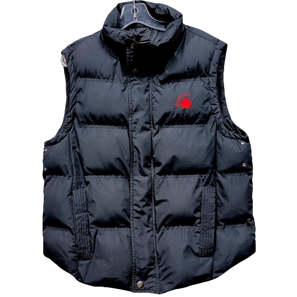 J. Whistler Mens Puffer Vest Black Water Resistant Quilted Maple Leaf Small